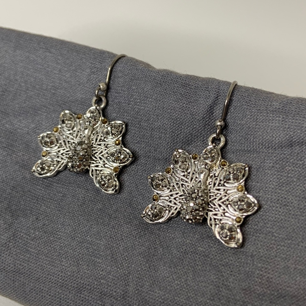 Lucky Brand Peacock Bedazzled Decorative Dangle Charm Silver Tone Earrings - Picture 4 of 9